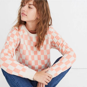 Madewell Pink and Cream Checkered Sweater